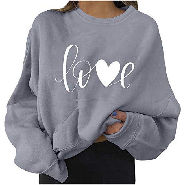  kvinders sweatshirt rundhalsede langærmede toppe kærlighedsbreve hjerteprintet pullover teen piger jumperbluse