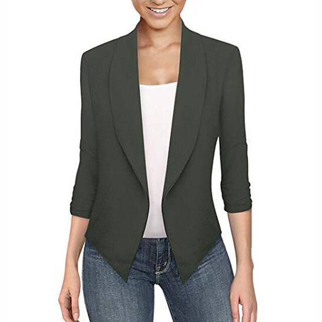  blazer feminino blazer de escritório trabalho de lapela de cor sólida lapela manga comprida superior aberto na frente casaco curto casaco (preto, xxxl)
