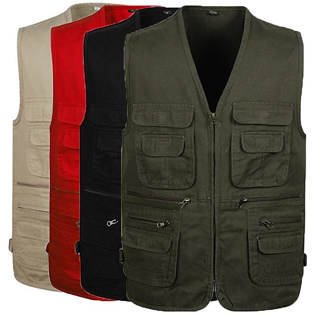  Men's Sleeveless Fishing Vest Military Tactical Vest Hiking Vest Vest / Gilet Jacket Top Outdoor Breathable Quick Dry Lightweight Multi Pockets Cotton Black Army Green Khaki Hunting Fishing Climbing