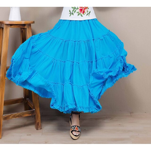  Women's Skirt Swing Cotton Green Purple Red Skirts Ruched Autumn / Fall Street Vacation Fashion One-Size