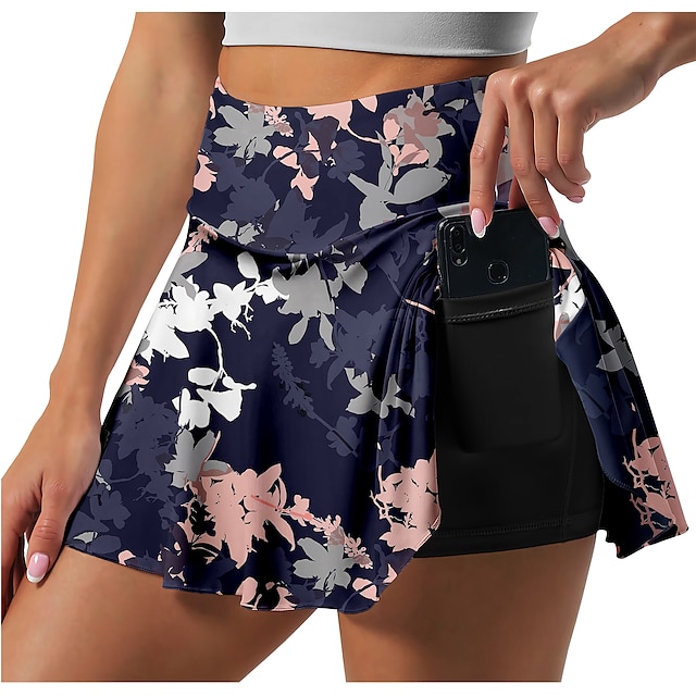  21Grams Women's High Waist Athletic Running Skirt Athletic Skorts 2 in 1 Running Shorts with Built In Shorts Bottoms 3D Print 2 in 1 Side Pockets Fitness Gym Workout Running Training Exercise Normal