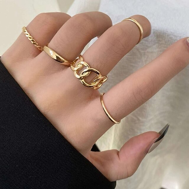  5 pezzi set di anelli in lega d'oro geometrica elegante vacanza alla moda 1 set taglia unica