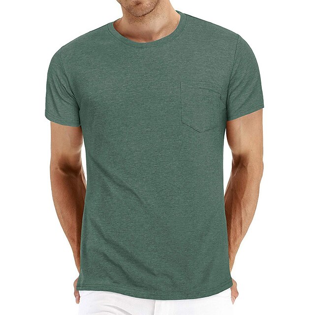  Men's T shirt Tee Solid Color Pocket Round Neck Casual Daily Short Sleeve Patchwork Tops Simple Casual Fashion Green White Black / Summer