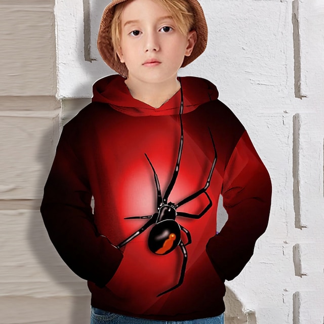  Boys' Red 3D Spider Print Pullover Hoodie