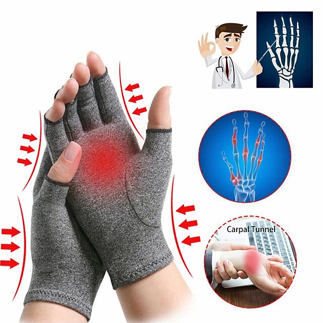  1 par de guantes de compresión de manos para artritis, ajuste cómodo, diseño sin dedos, tejido que absorbe la humedad, alivia los dolores reumatoides, alivia la tensión muscular