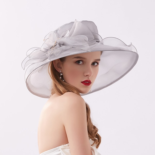  Women's Party Party Wedding Special Occasion Party Hat Solid Color Flower Beige Black Hat Portable Sun Protection Ultraviolet Resistant / White / Gray / Fall / Winter / Spring