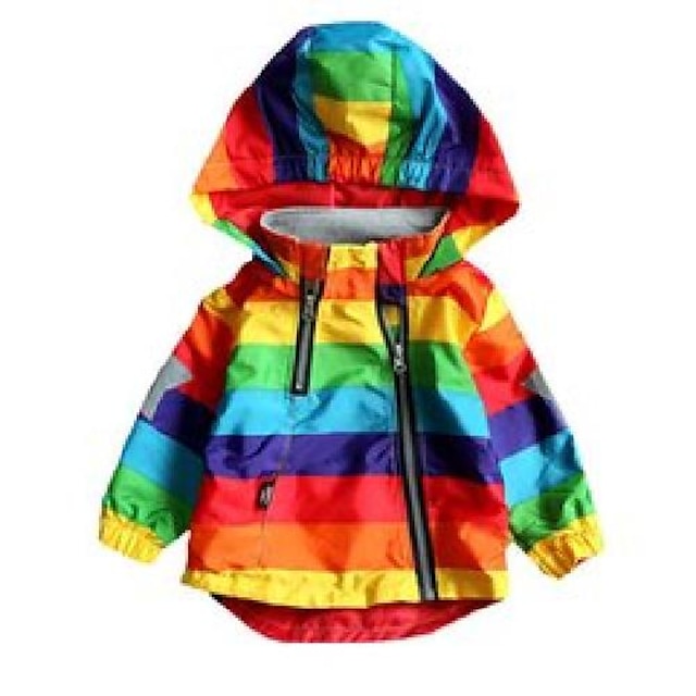  Winter Jacket For Girls Windbreaker Baby Girl Clothes Rainbow Waterproof Hoodies Coats Cartoon Kids Jackets Children's Outwear