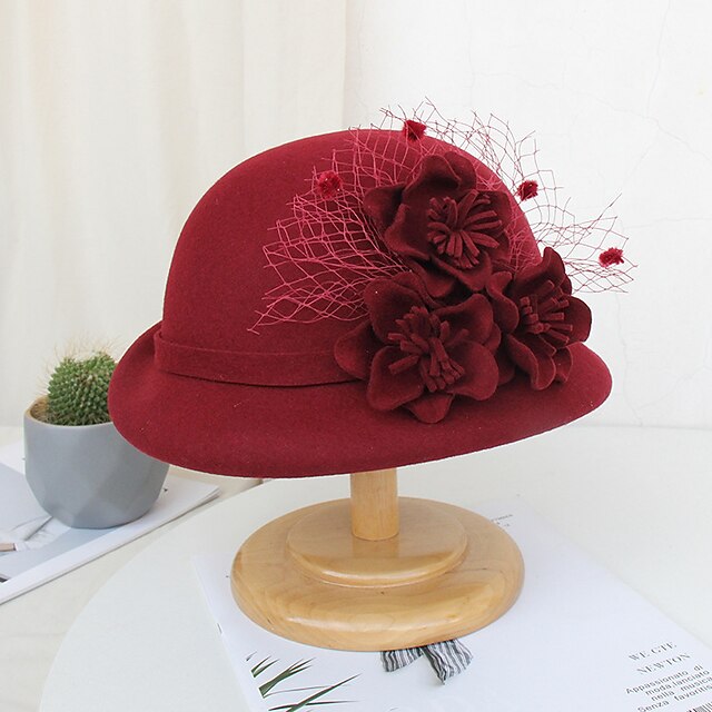  Women's Elegant & Luxurious Party Wedding Special Occasion Party Hat Flower Flower Wine Red Hat Portable Sun Protection Ultraviolet Resistant / Fall / Winter / Spring