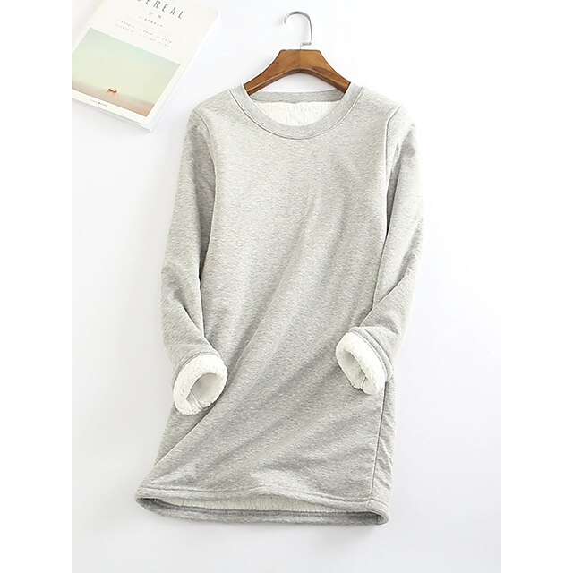  Women's Sweatshirt Pullover Basic Streetwear Sherpa Fleece Purple Wine Light gray Solid Color Casual Long Sleeve Round Neck Cotton S M L XL XXL / Fleece lined