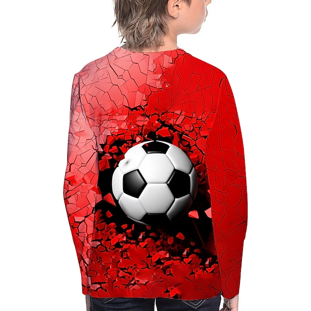  Barn Gutt T skjorte Langermet Fotball 3D-utskrift Rød Barn Topper Aktiv Høst Normal 4-12 år