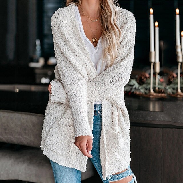  Women's Cardigan Sweater Solid Color Knitted Front Pocket Stylish Basic Casual Long Sleeve Sweater Cardigans Fall Winter Open Front Blushing Pink Wine Gray