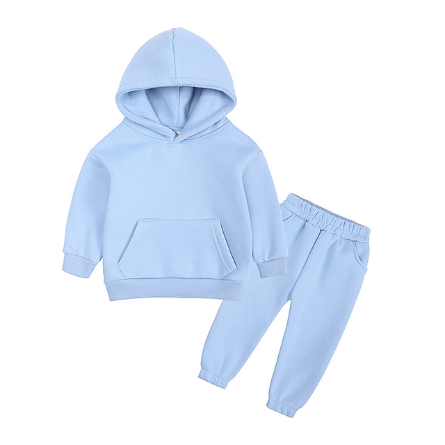  Kids Boys' Hoodie & Pants Clothing Set Long Sleeve 2 Pieces Blue Blushing Pink Gray Solid Color Street Casual / Daily Cotton Regular Street Style Sports / Fall / Winter