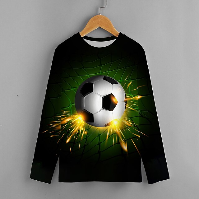  Drenge 3D Fodbold T-shirt Langærmet 3D-udskrivning Efterår Aktiv Polyester Børn 4-12 år Regulær