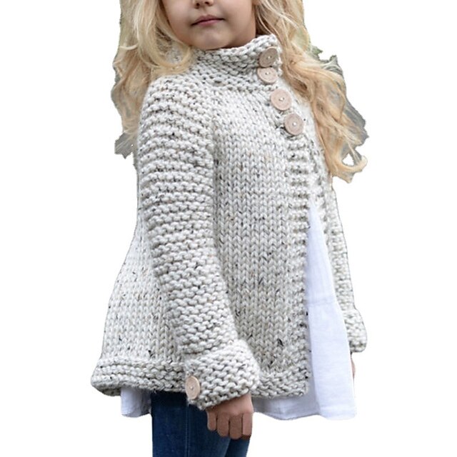  Kids Girls' Sweater Cardigan Long Sleeve Solid Color Beige Children Tops Daily Cute Fall Winter Indoor Outdoor Regular Fit 2-9 Years
