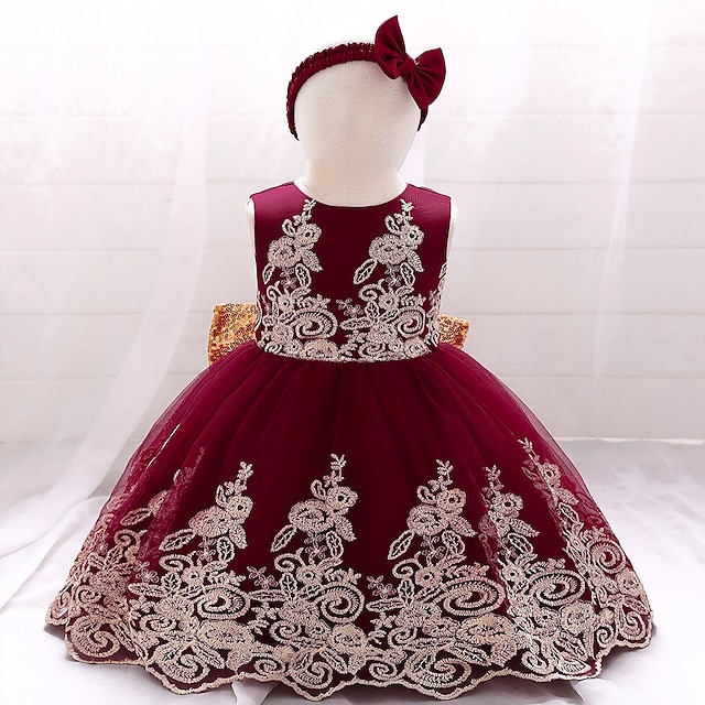  Kids Little Girls' Dress Solid Color Daily Vacation Skater Dress Embroidered claret Scarlet Colorful blue Knee-length Lace Tulle Sleeveless Princess Cute Sweet Dresses Fall Winter Children's Day