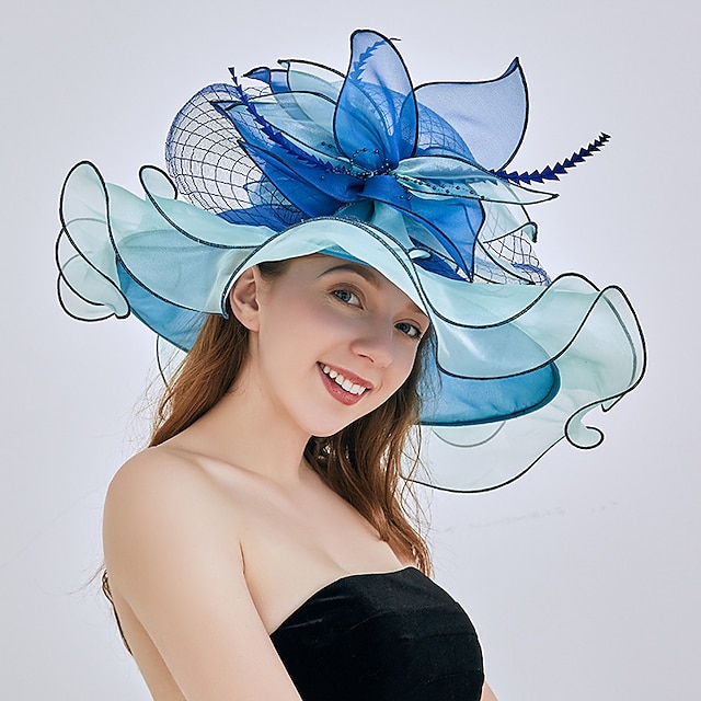  Mujer Elegante Fiesta Boda Ocasión especial Sombrero de fiesta Color sólido Flor Negro Azul Sombrero Portátil Protección Solar Transpirable / Casual / Rasa / Otoño / Invierno / Primavera
