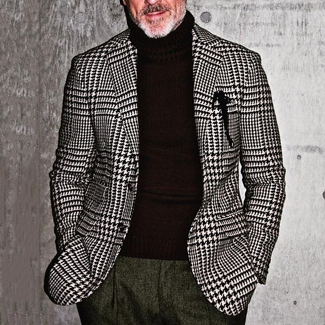 Blazer Homme Pied-de-poule Laine/polyester - Coupe Ajustée, Style Rétro - Neuf Avec étiquettes