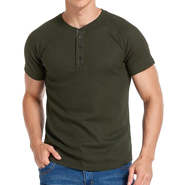  Men's Henley Shirt T shirt Tee Solid Color Henley Casual Daily Short Sleeve Button-Down Tops Simple Lightweight Fashion White Black Gray