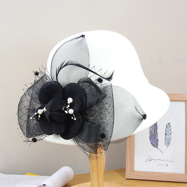  Chapeau de Fête Soirée Mariage Occasion spéciale Chapeau Fleur Femme Poil de Chameau Noir Fleur Portable Protection Solaire Résistant aux ultraviolets / Blanc / Gris / L'autume / L'hiver / Printemps