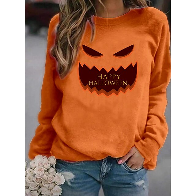  Dame Tekst Græskar Sweatshirt bluse Trykt mønster 3D-udskrivning Halloween Sport Aktiv Gade Hættetrøjer Sweatshirts Orange Hvid Sort