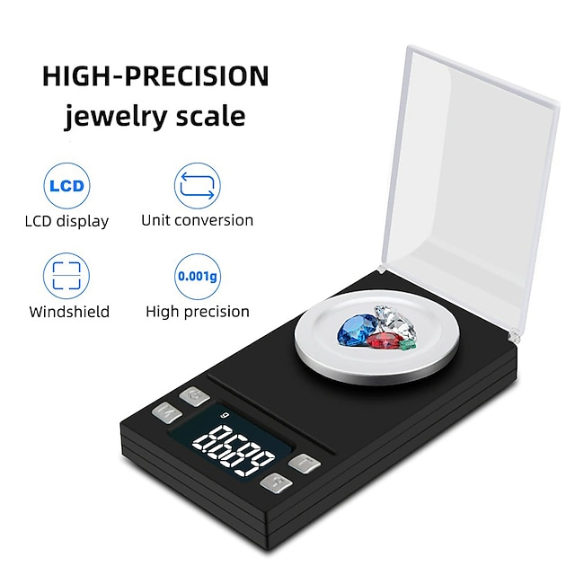  0.005g 50g høy presisjon lab laboratorium vekt balanse smykker diamant urter gram gull digital elektronisk skalaer
