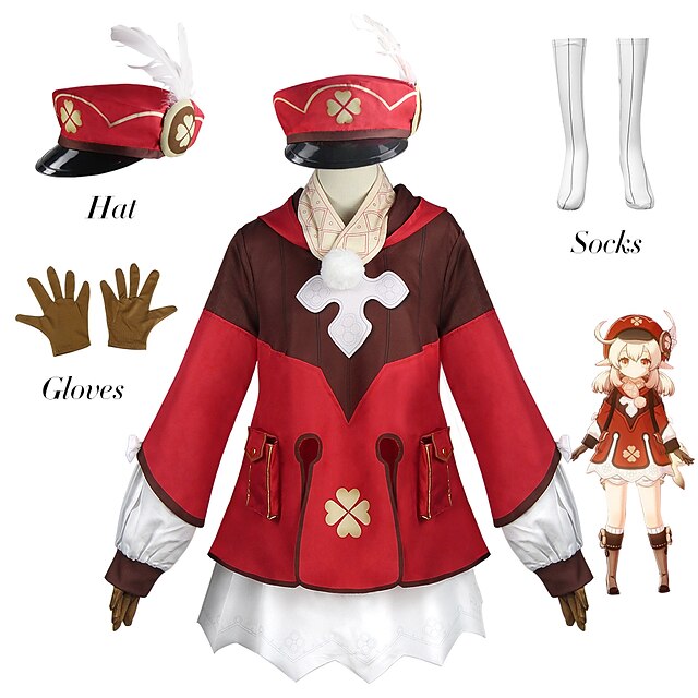  Inspiriert von Genshin-Einschlag Klee Anime Cosplay Kostüme Japanisch Cosplay-Anzüge Austattungen oben Handschuhe Socken Für Damen / Unterhose / Schal / Hut / Fliege / Unterhose