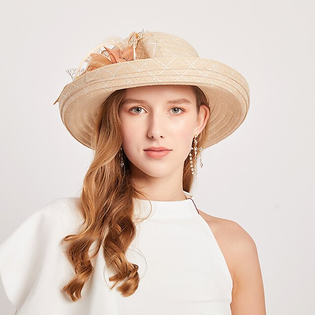 Women's Elegant & Luxurious Party Wedding Special Occasion Party Hat Solid Color Flower Lace Beige Black Hat Portable Sun Protection Ultraviolet Resistant / White / Fall / Winter / Spring