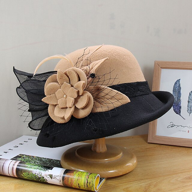  Women's Artistic / Retro Party Wedding Special Occasion Party Hat Flower Flower Wine Camel Hat Portable Sun Protection Ultraviolet Resistant / Blue / Fall / Winter / Spring / Vintage