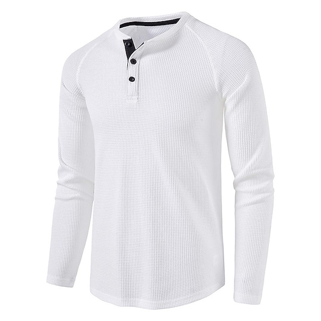  Men's T shirt Tee Waffle Henley Shirt Henley Shirt Long Sleeve Shirt Turndown Plain Work Casual Normal Button-Down Long Sleeve Clothing Apparel Fashion Formal Essential