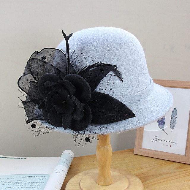  Women's Artistic / Retro Party Wedding Special Occasion Party Hat Flower Flower Camel Black Hat Portable Sun Protection Ultraviolet Resistant / White / Fall / Winter / Spring / Vintage