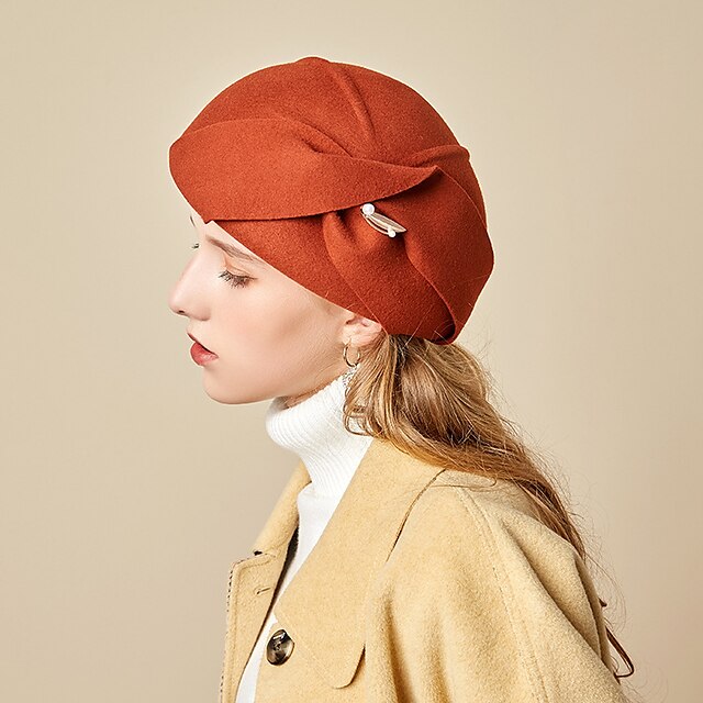  Women's Artistic / Retro Party Wedding Special Occasion Beret Hat Newsboy Cap Wine Camel Hat Portable Sun Protection Ultraviolet Resistant / Red / Fall / Winter / Spring / Vintage