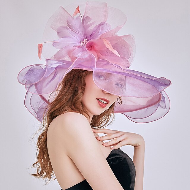 Women's Elegant & Luxurious Party Wedding Street Party Hat Flower Flower Mesh Fuchsia Green Hat Portable Sun Protection Ultraviolet Resistant / Purple / Pink / Fall / Winter / Spring