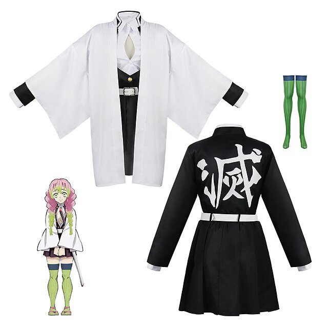  Inspirado por Matador de Demônios: Kimetsu no Yaiba Kanroji Mitsuri Anime Trajes de cosplay Japanês Trajes de cosplay Roupa Camisa Saia Cinto Para Mulheres / Meias / Casaco Kimono / Meias