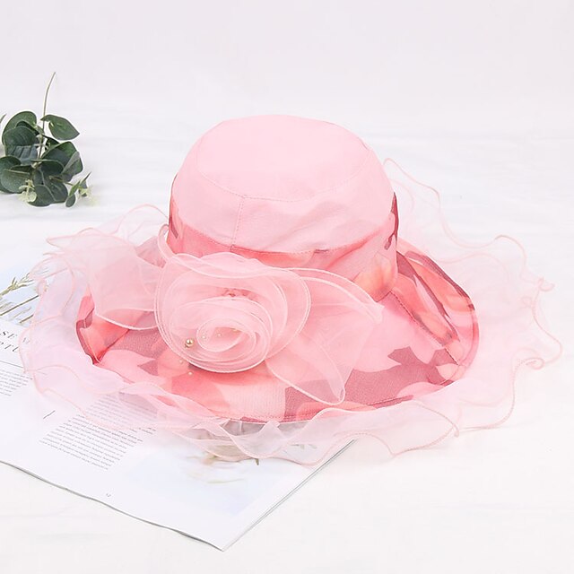  Women's Party Hat Flower Mesh Party Wedding Street Pink Flower Hat / Fall / Summer