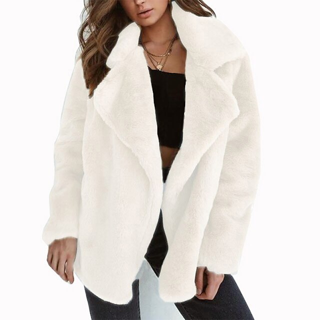  Women's Teddy Coat Fall Winter SchoolWear Daily Wear Regular Coat Loose Casual / Daily Jacket Long Sleeve Pure Color Solid Color Light Pink Pure White Black