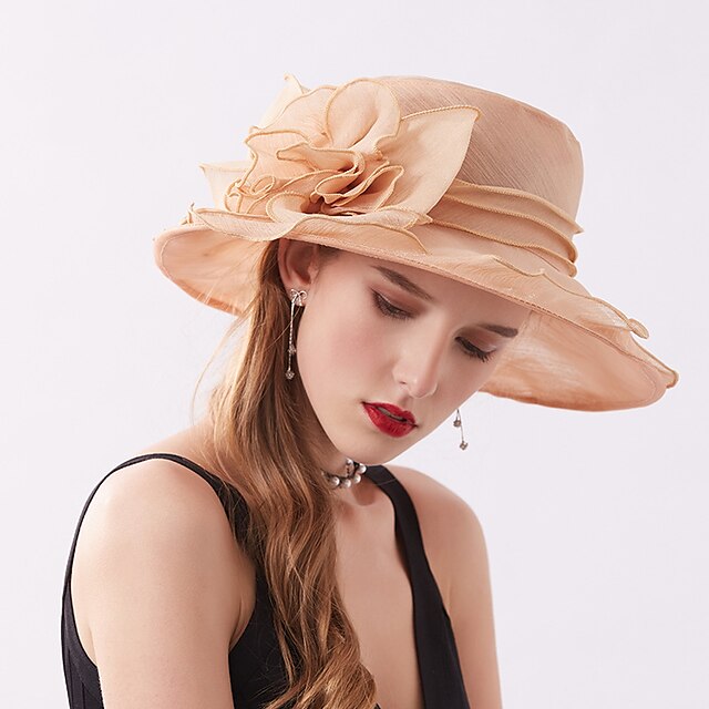  Women's Elegant & Luxurious Party Wedding Street Party Hat Flower Flower Mesh Beige Black Hat Portable Sun Protection Ultraviolet Resistant / White / Gray / Pink / Fall / Winter