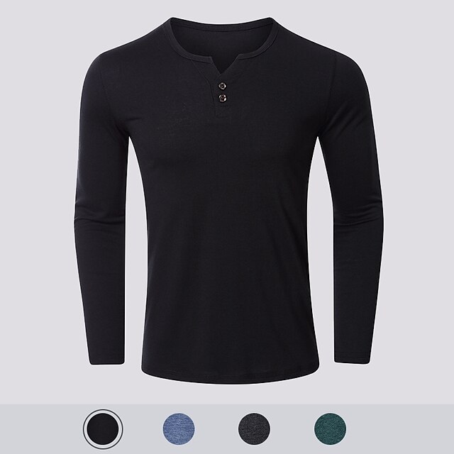  Men's T shirt Tee Shirt Solid Color V Neck Button Down Collar Casual Daily Long Sleeve Button-Down Tops Simple Basic Formal Fashion Green Black Blue / Summer
