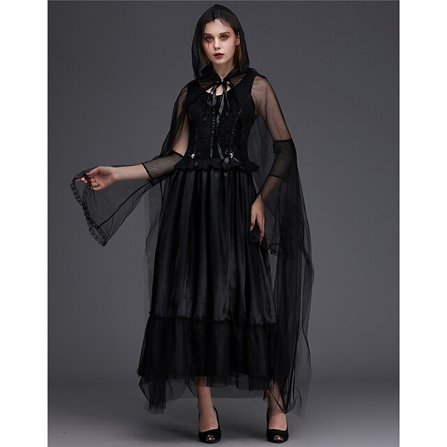  Witch Vampire Dress Cosplay Costume Women's Adults' Halloween Halloween Halloween Festival / Holiday Terylene Black Women's Easy Carnival Costumes Solid Color / Gloves / Cloak / Gloves / Cloak