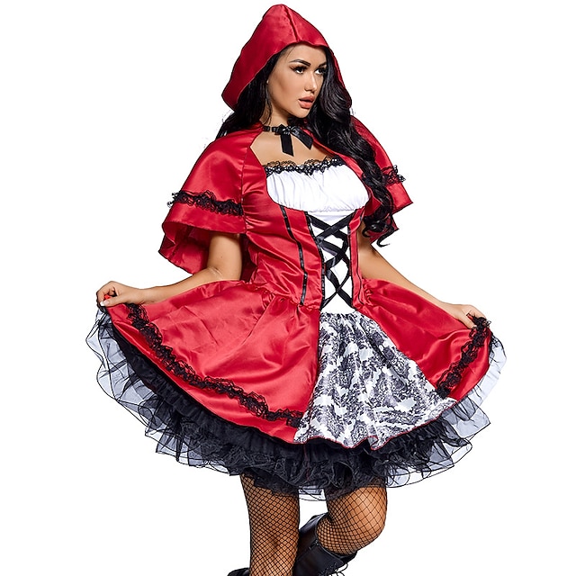  Rotkäppchen Cosplay Kostüm Damen Erwachsene Halloween Halloween Halloween Fest / Feiertage Terylen Rot Damen Einfach Karneval Kostüme Print / Kleid / Handschuhe / Umhang / Kleid / Handschuhe