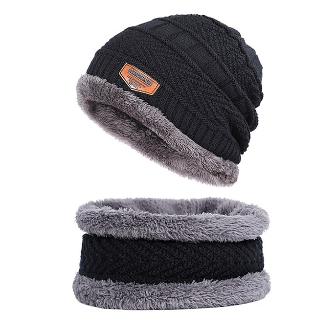  Bonnet d'hiver ensemble écharpe chapeau en tricot chaud épais bonnet d'hiver chauffe-cou coupe-vent en plein air ski neige crâne casquettes coton bordeaux noir gris pour le ski camping / randonnée chasse