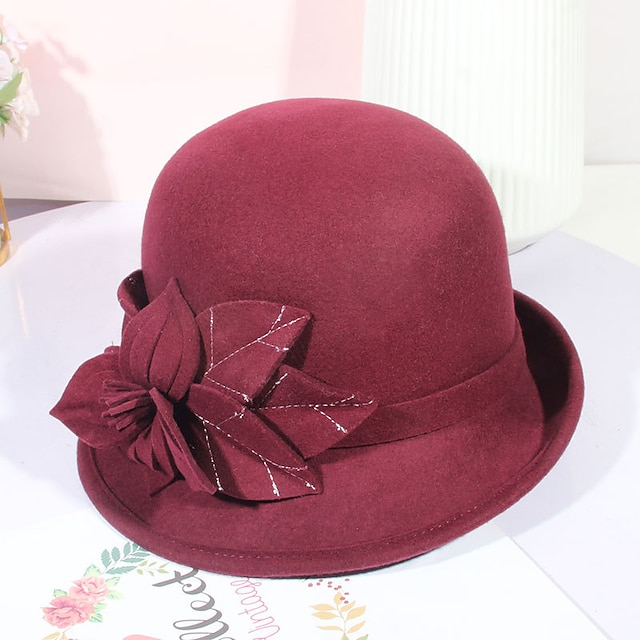  Women's Chic & Modern Party Wedding Street Party Hat Pure Color Flower Wine Black Hat Portable Sun Protection Ultraviolet Resistant / Brown / Fall / Winter