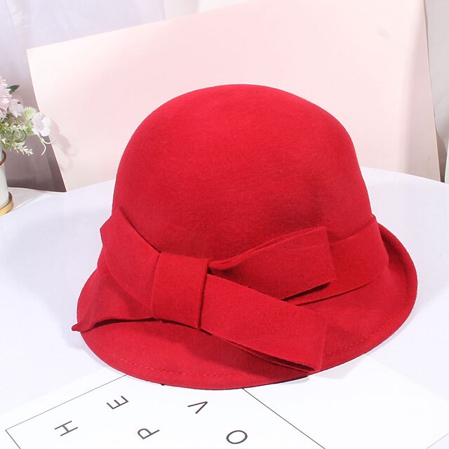  Women's Chic & Modern Party Wedding Street Party Hat Pure Color Bow Wine Black Hat Portable Sun Protection Ultraviolet Resistant / Red / Fall / Winter
