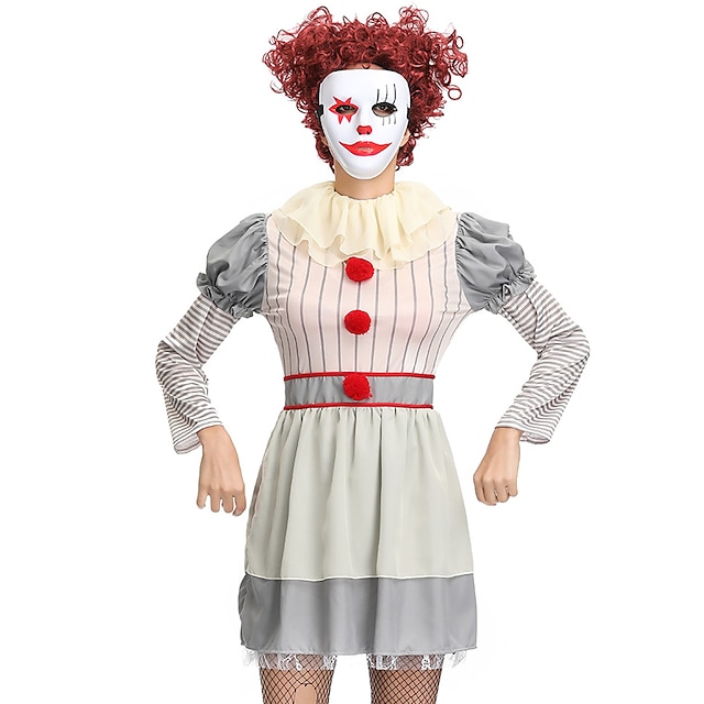  Burlesque Clown Pennywise It Clown Costume Women's Teen Adults' Geek & Chic Lolita Halloween Festival / Holiday Cotton / Polyester Blend Ivory Women's Easy Carnival Costumes / Dress / Dress