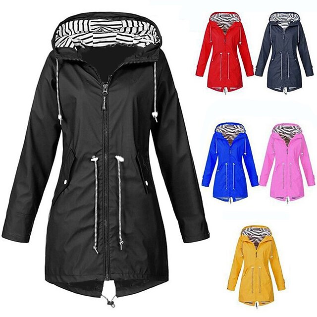  Femme Veste Capuche Veste de Randonnée Imperméable Veste de Pluie Hiver Extérieur Chaud Etanche Coupe Vent Poids Léger Veste Coupe Vent Imperméable Trench Camping / Randonnée Pêche Escalade Bleu