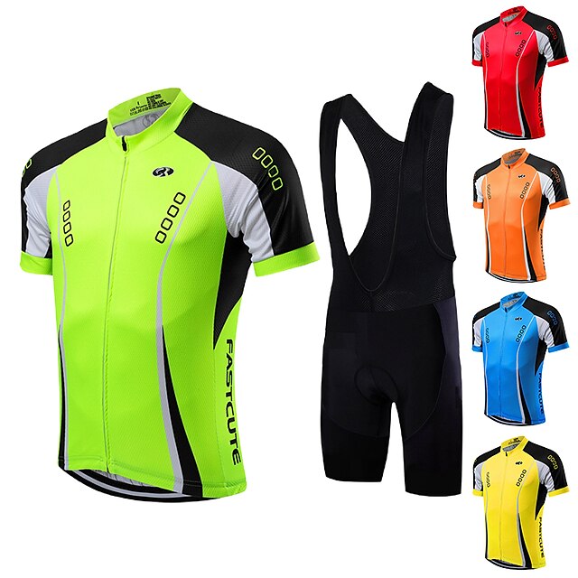  21Grams Men's Short Sleeve Cycling Jersey with Bib Shorts Mountain Bike MTB Road Bike Cycling Green Yellow Light Green Bike Breathable Quick Dry Back Pocket Clothing Suit Lycra Sports Patterned