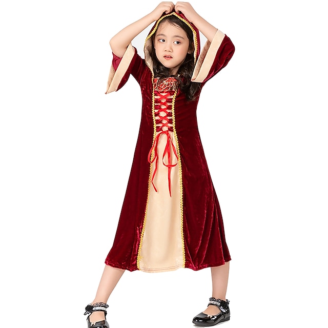  Witch Priestess Costume Party Prom Girls' Child's Teen Retro Vintage Medieval Halloween Festival / Holiday Velvet Drak Red Easy Carnival Costumes / Dress / Dress
