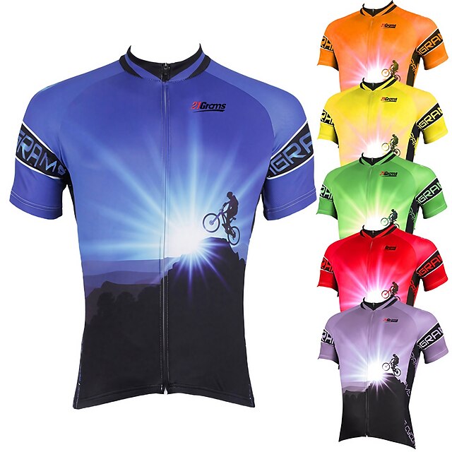  21Grams Men's Short Sleeve Cycling Jersey Bike Jersey Top with 3 Rear Pockets Breathable Ultraviolet Resistant Quick Dry Mountain Bike MTB Road Bike Cycling Green Purple Yellow Polyester Sports
