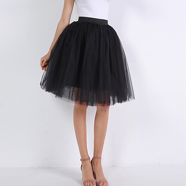  Women's Skirt Swing Tutu Knee-length Organza Black White Pink Wine Skirts Summer Pleated Layered Tulle Lined Active Streetwear Carnival Costumes Ladies Valentine's Day Holiday M L XL