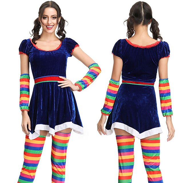  Burlesque Clown Pennywise It Clown Costume Women's Teen Adults' Geek & Chic Halloween Festival / Holiday Rayon / Polyester Cotton / Linen Blend Blue Women's Easy Carnival Costumes / Dress / Gloves