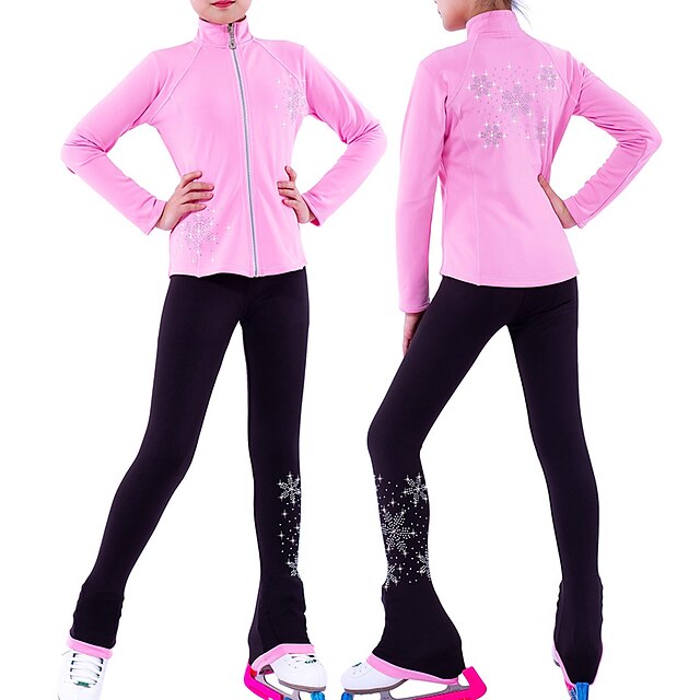  Figure Skating Jacket with Pants Girls' Ice Skating Jacket Pants / Trousers Pink Green Fleece Spandex High Elasticity Training Practise Competition Skating Wear Thermal Warm Handmade Crystal